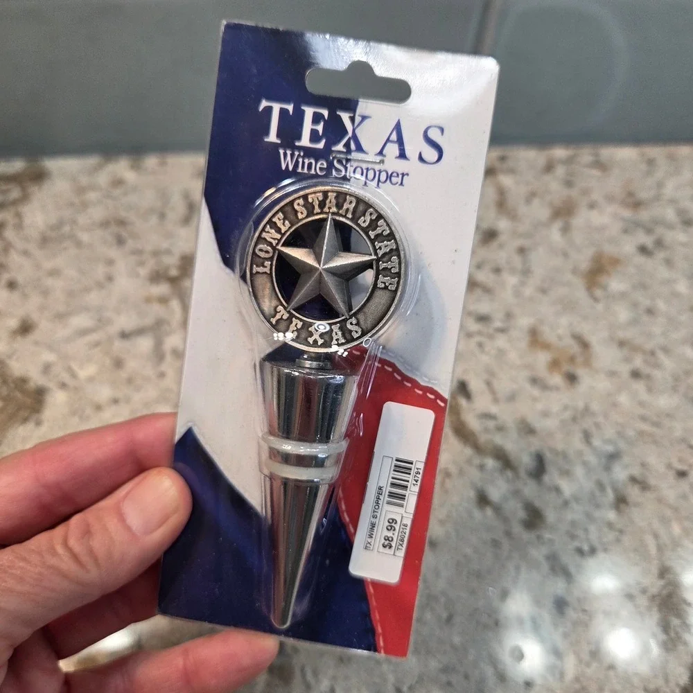 Texas Lone Star State Wine Stopper Silver Tone Metal Bottle Plug New